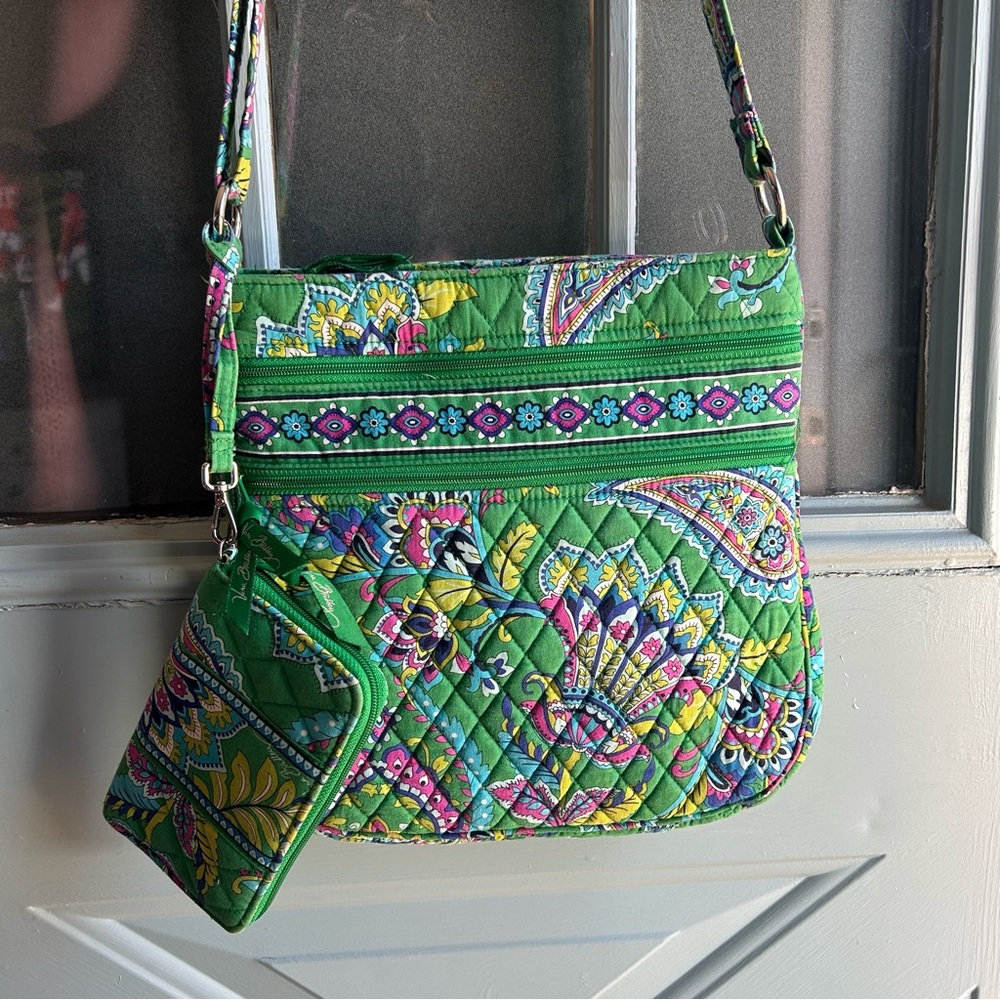 Vera Bradley Green Quilted Paisley Crossbody Bag with Multicolor Accents